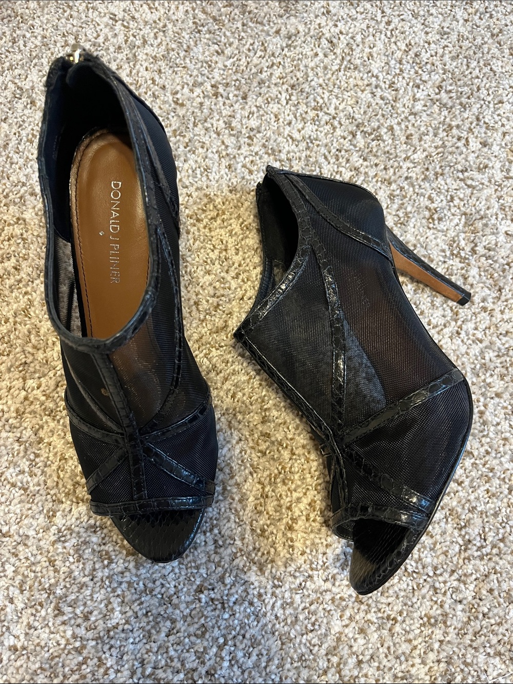 Donald J. Pliner Black Mesh Peep-Toe Stiletto Booties